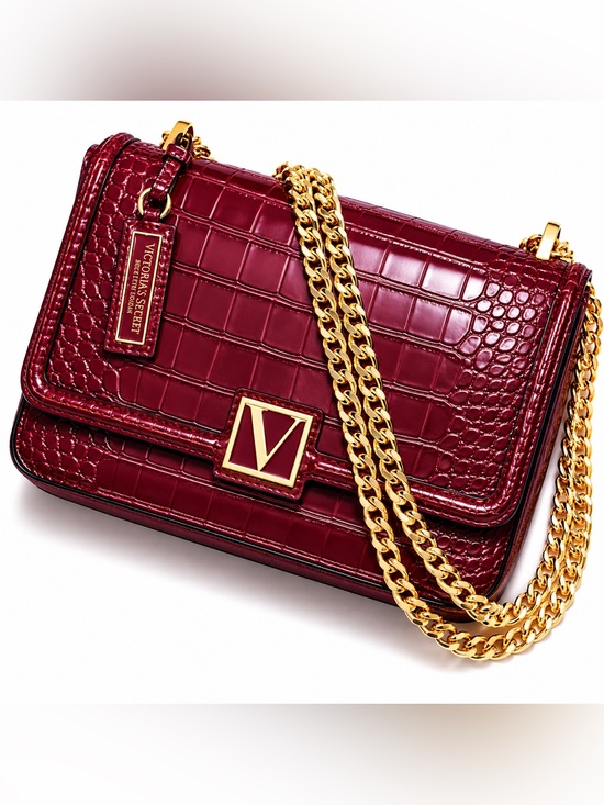 Victoria's Secret Handbags - Victoria’s Secret Victoria Burgundy Croc Embossed Gold Chain Bag Purse